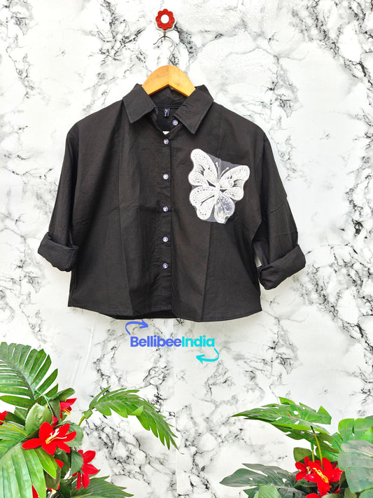 Butterfly patch work crop shirts | Summer look | cotton shirts