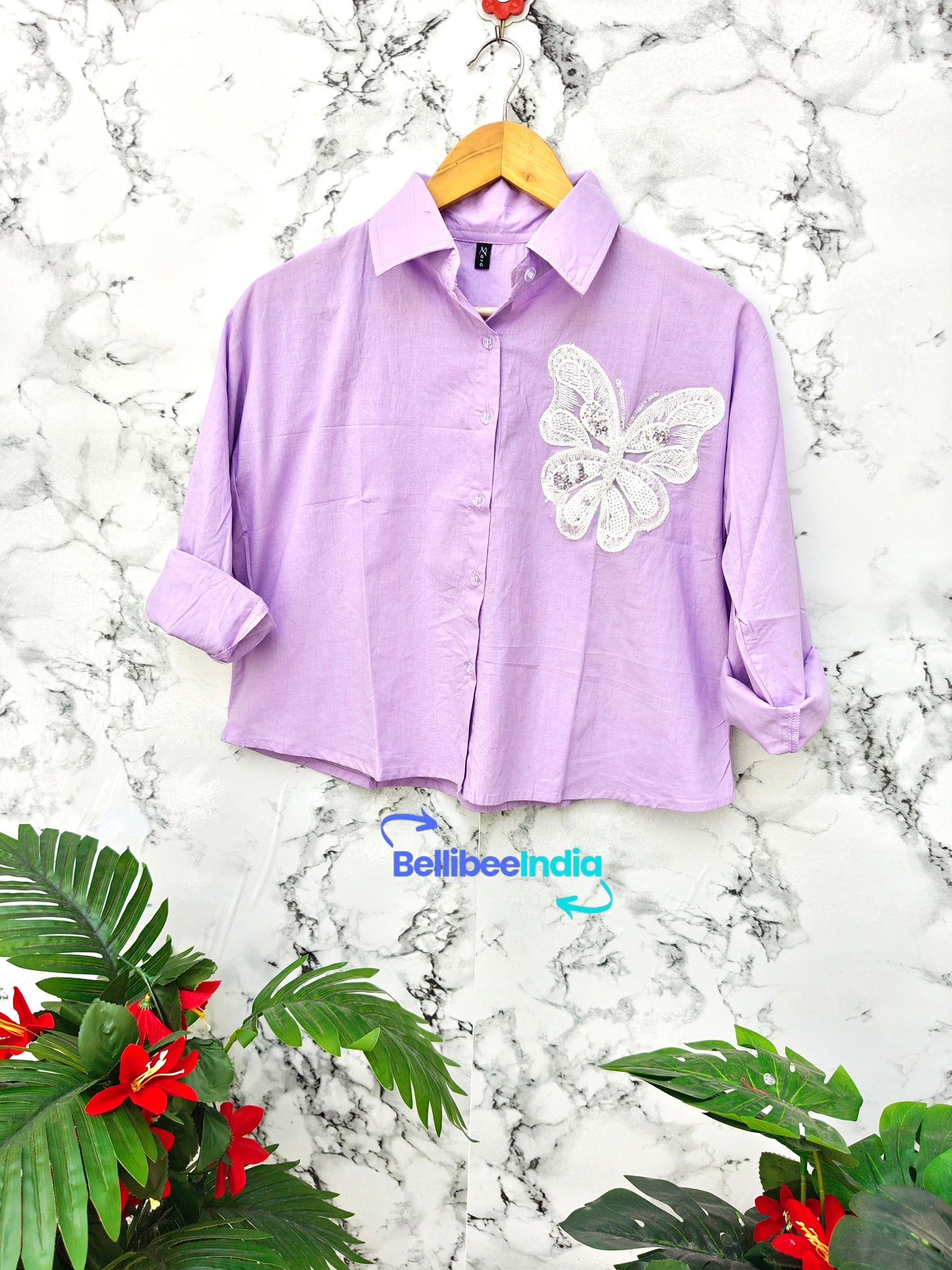 Butterfly patch work crop shirts | Summer look | cotton shirts