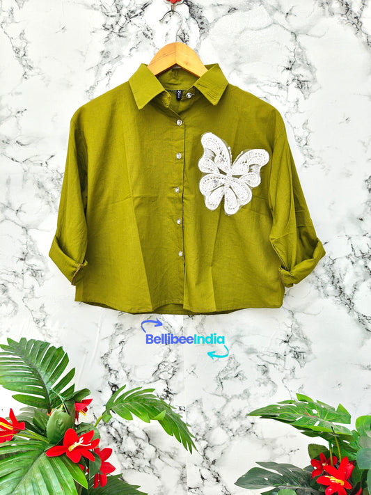 Butterfly patch work crop shirts | Summer look | cotton shirts
