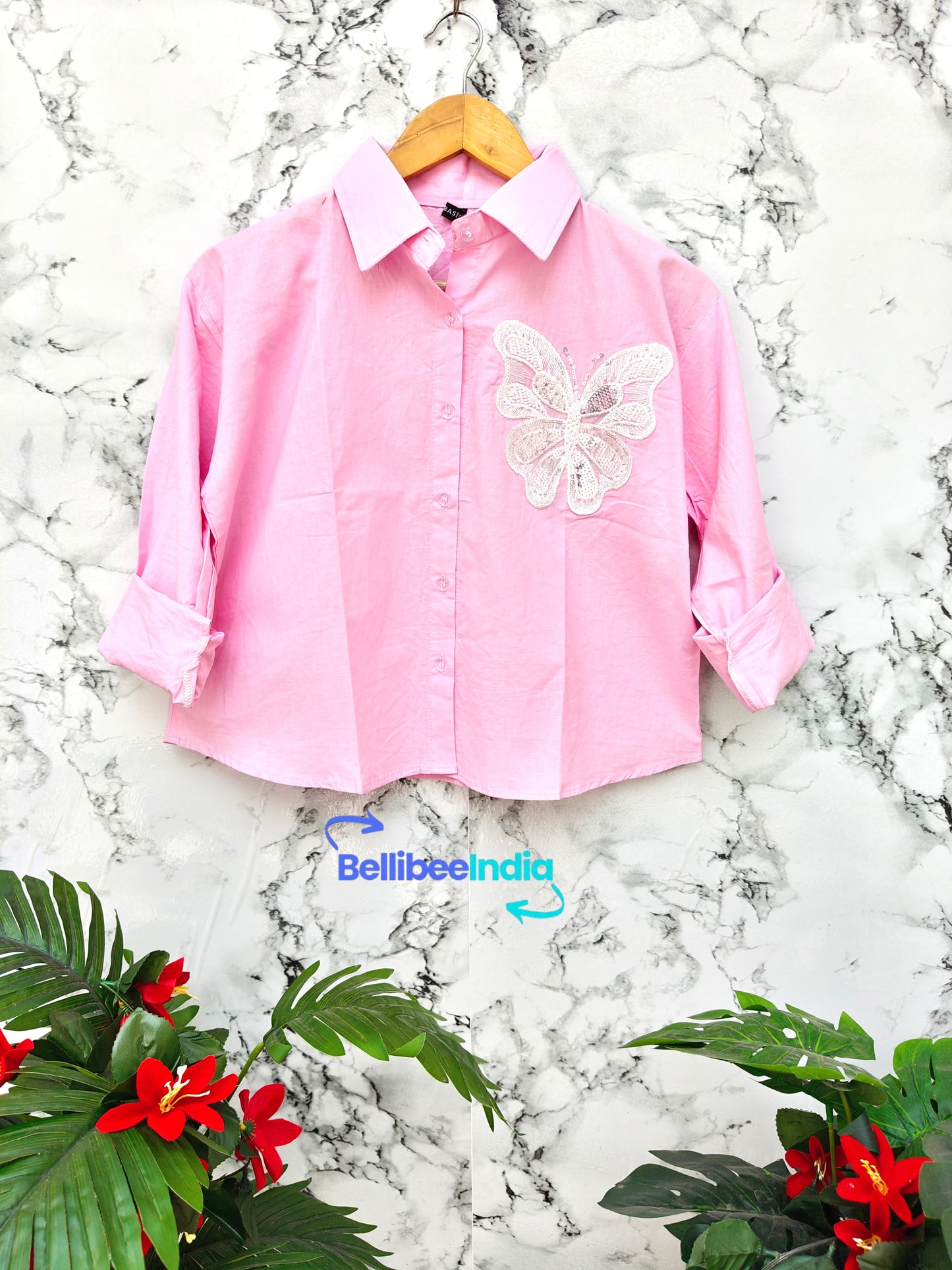 Butterfly patch work crop shirts | Summer look | cotton shirts